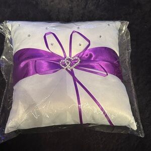 White and Purple Wedding Ring Pillow